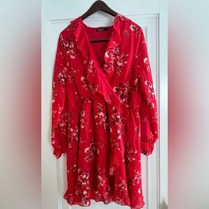 Boohoo Vibrant Red Chiffon Dress